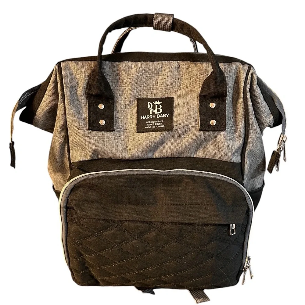 Harry Baby Backpack Bag Traveling Outdoor USB Port Oxford Cloth Zipper Gray/Blk